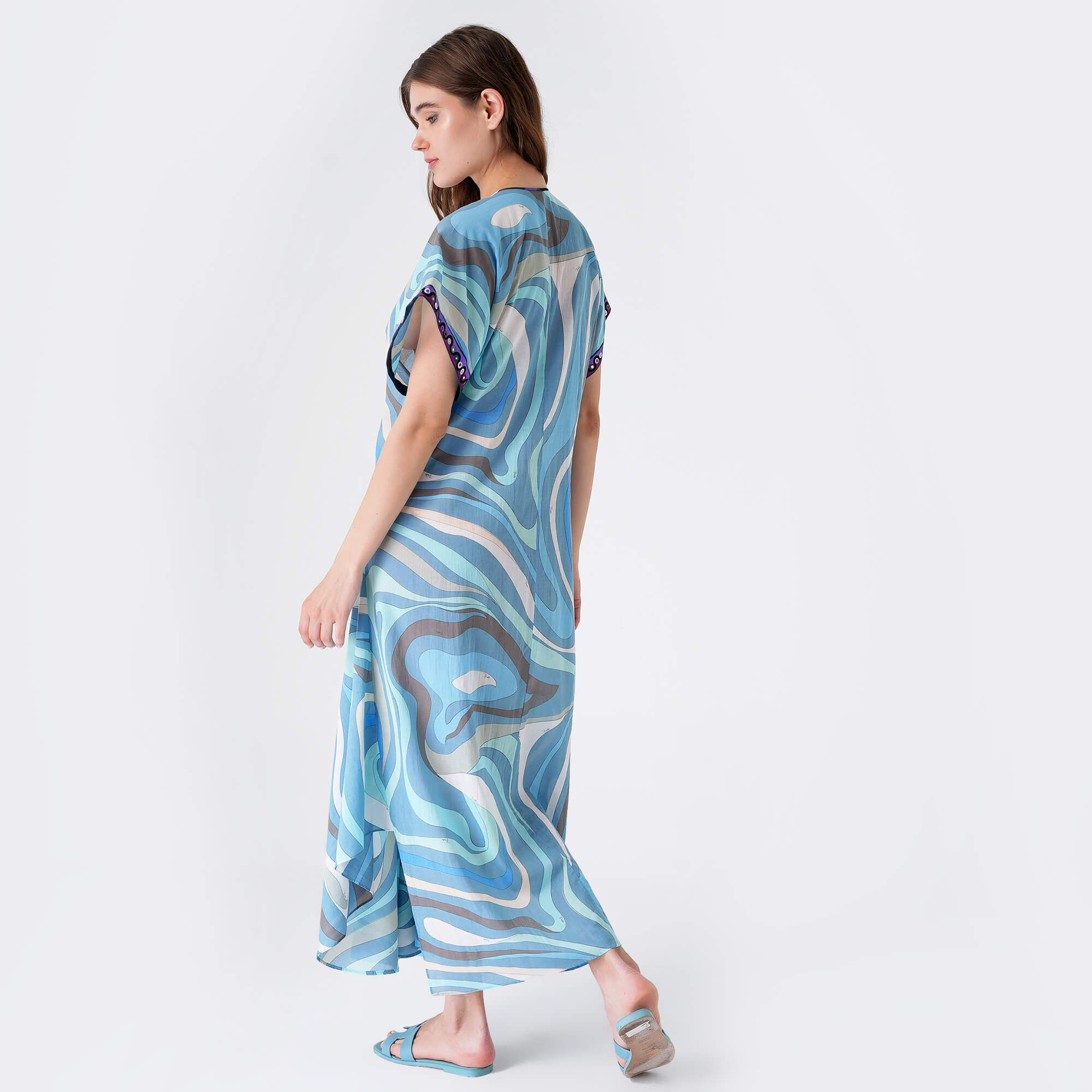 Emilio Pucci - Blue&White&Purple Cotton Kaftan & Pareo